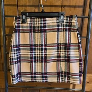 Beige Plaid Mini Skirt